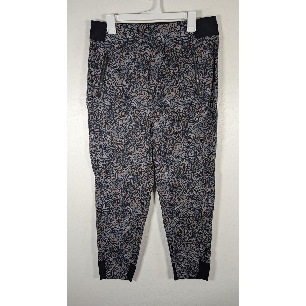 Athleta‎ Pants Womens 12 Gray Abstract Print Jogger Stretch Zip Pockets Ankle